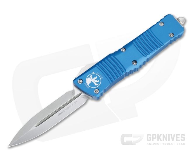 Microtech Combat Troodon Blue Stonewashed M390 Plain Double Edge Automatic 142-10BL - MT-142-10BL