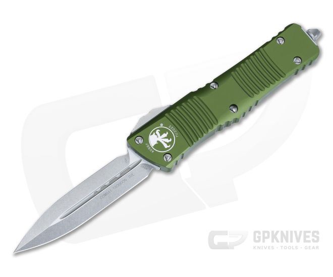 Microtech Combat Troodon D/E Stonewashed M390 Plain Double Edge OD Green Automatic 142-10OD - MT-142-10OD