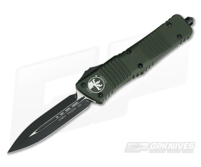 Microtech Combat Troodon Green Black Elmax Plain Double Edge Automatic 142-1OD - MT-142-1OD-ELMAX