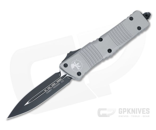 Microtech Combat Troodon OTF Titanium Gray Aluminum Handle Black M390 Double Edge Blade 142-1TG - MT-142-1TG