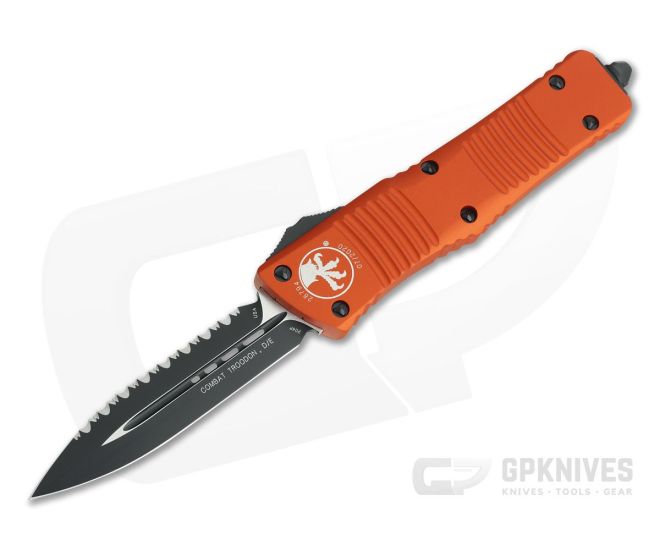 Microtech Combat Troodon Orange D/E Black Full Serration 204P OTF Automatic 142-3OR - MT-142-3OR-204P