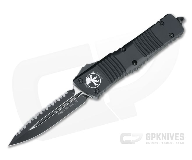 Microtech Combat Troodon D/E Tactical Full Serrated Black M390 Double Edge OTF Automatic 142-3T - MT-142-3T