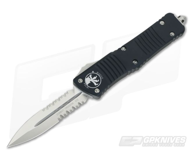 Microtech Combat Troodon Satin M390 Part Serrated Double Edge Automatic 142-5 - MT-142-5