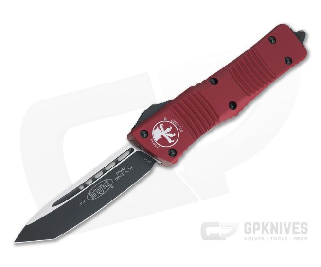Microtech Combat Troodon Tanto Black 204P Red OTF Automatic Knife 144-1RD - MT-144-1RD-204P