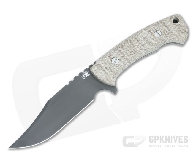 Hinderer Ranch Bowie Fixed Blade Natural Micarta Handle Battle Black 3V Clip Point Blade 1464 - HK-1464