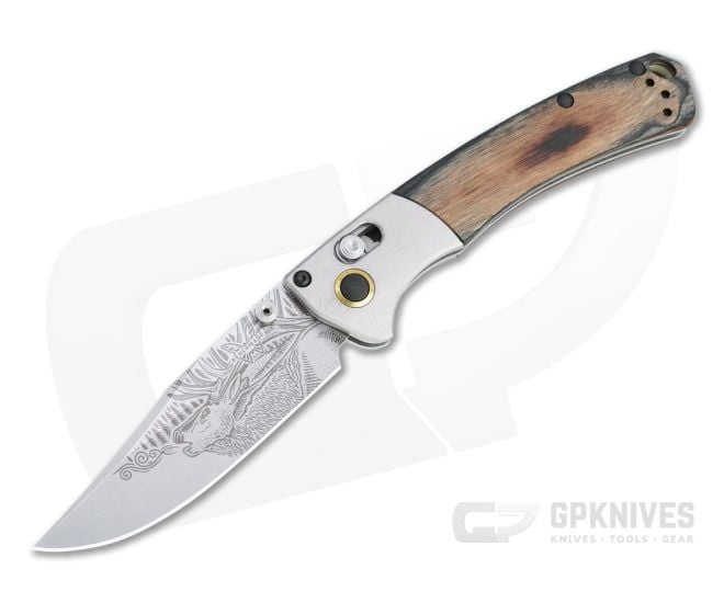 Benchmade Mini Crooked River Limited Bull Elk Artist Series S30V Stabilized Wood Folder 15085-2201 - BM-15085-2201