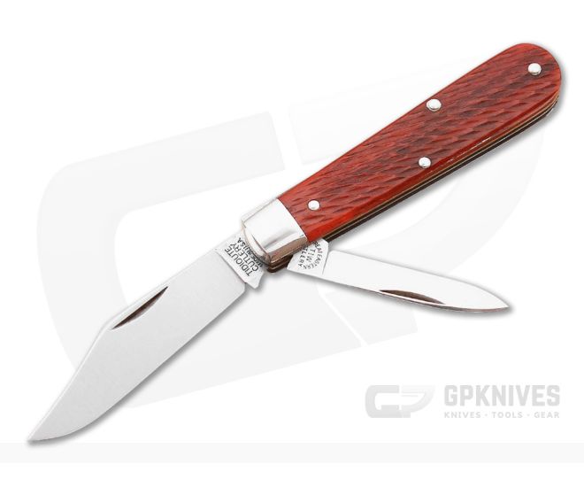 Tidioute Cutlery #15 Huckleberry Boys Knife Two Blade Rust Red Jig Bone - GEC-151214STL-RRJB