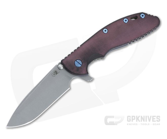 Hinderer XM-24 Spanto Smooth Burgundy Micarta Horse Logo - HK-1559