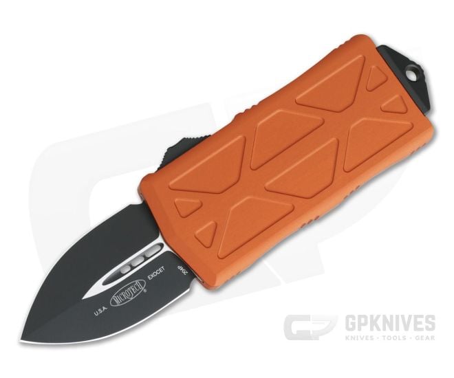 Microtech Exocet Orange Handle 204P Black Plain Double Edge CA Legal OTF Auto 157-1OR - MT-157-1OR-204P