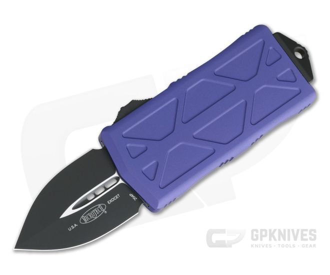 Microtech Exocet Purple Handle 204P Black Plain Double Edge CA Legal OTF Auto 157-1PU - MT-157-1PU-204P