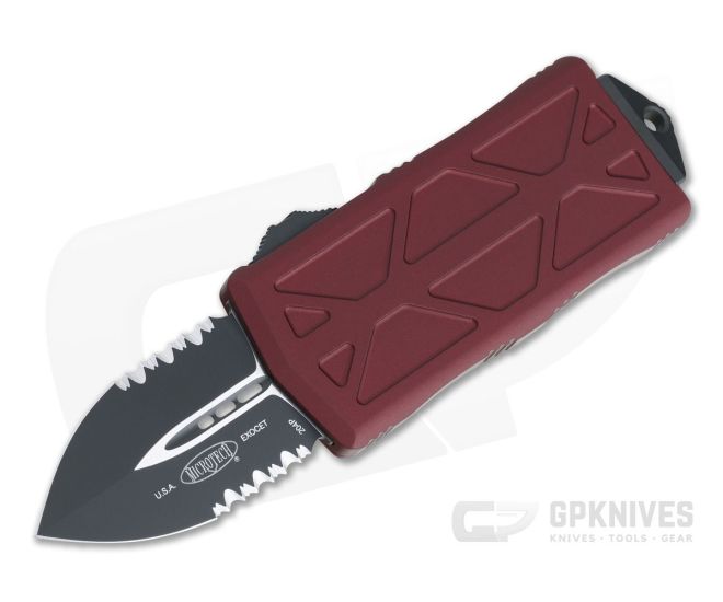 Microtech Exocet Merlot Part Serrated 204P Black Double Edge CA Legal OTF Automatic 157-2MR - MT-157-2MR-204P