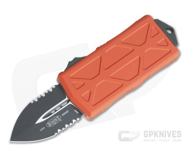 Microtech Exocet Black Partially Serrated 204P Double Edge Orange CA Legal OTF Automatic 157-2OR - MT-157-2OR-204P
