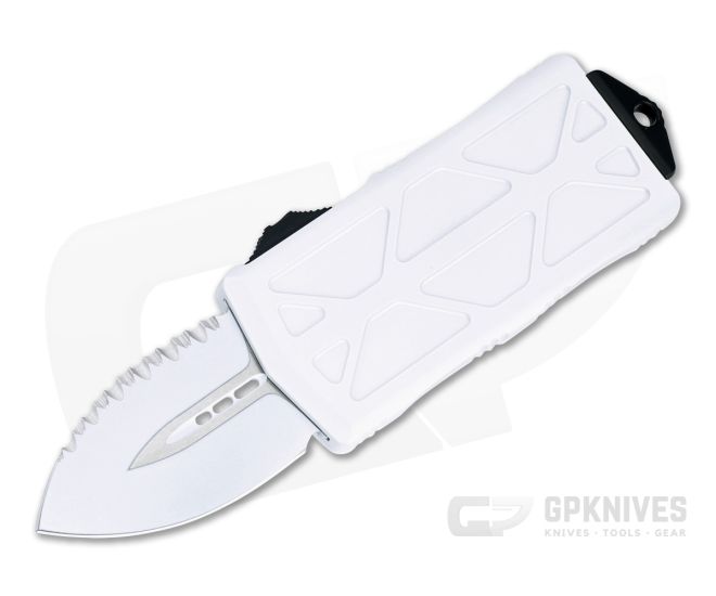 Microtech Exocet Storm Trooper White Double Edge Serrated CA Legal OTF Automatic 157-3ST - MT-157-3ST
