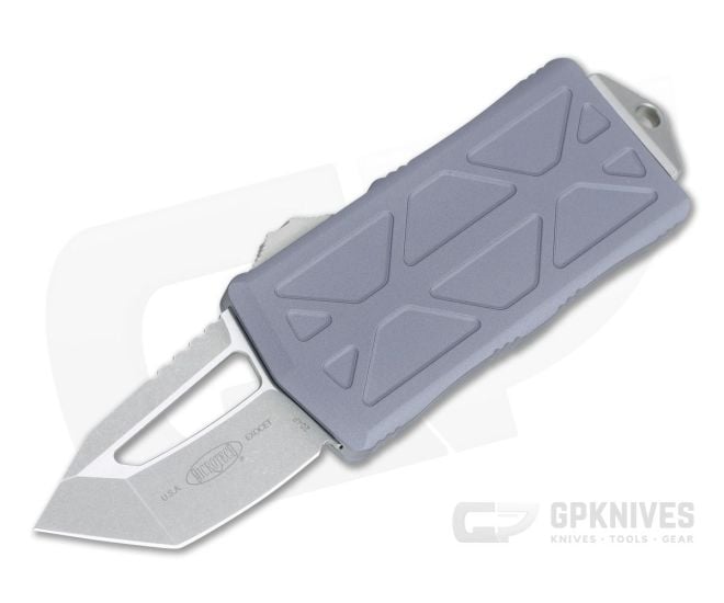 Microtech Exocet Tanto Stonewashed 204P Gray CA Legal OTF Automatic 158-10GY - MT-158-10GY-204P