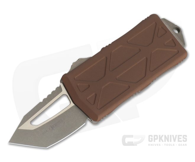 Microtech Exocet Tanto Tan Bronze Apocalyptic 204P CA Legal OTF Automatic 158-13APTA - MT-158-13APTA-204P