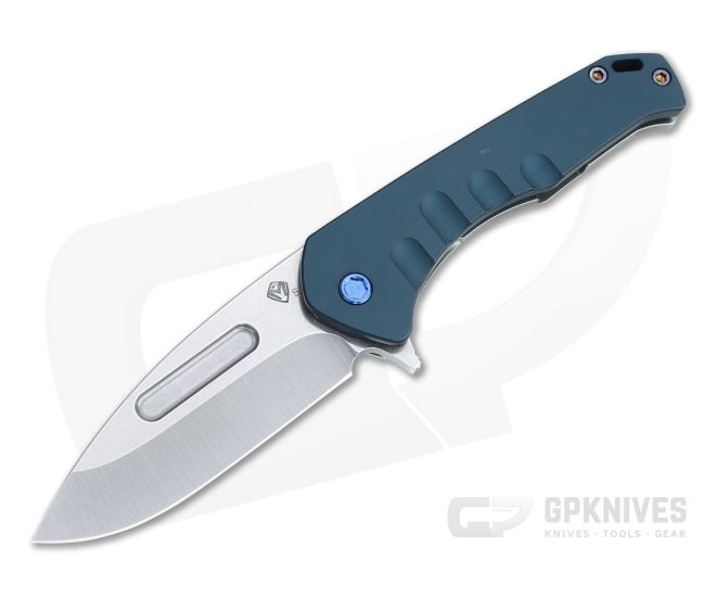 Medford Knives Praetorian Swift FL Drop Point Tumbled S35VN Blue Aluminum Flipper - MKT-MKT158