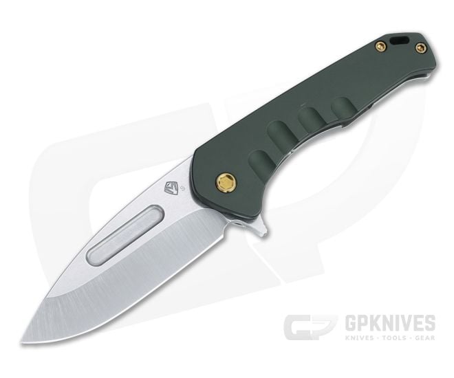 Medford Knives Praetorian Swift FL Drop Point Tumbled S35VN Green Aluminum Flipper - MKT-MKT159