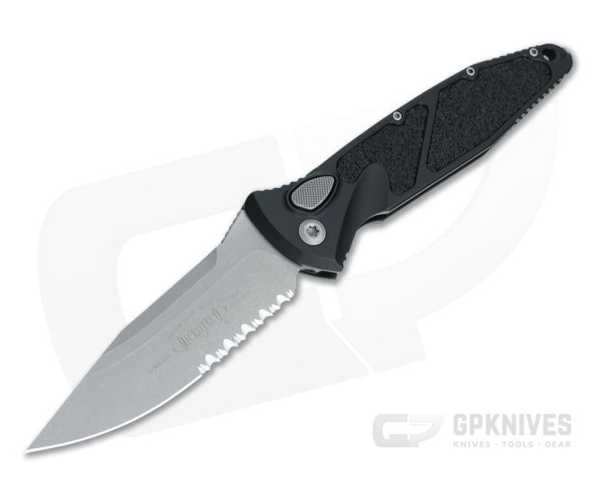 Microtech Socom Elite Automatic Apocalyptic Part Serrated Elmax Black Aluminum Folder 160A-11AP - MT-160A-11AP-ELMAX