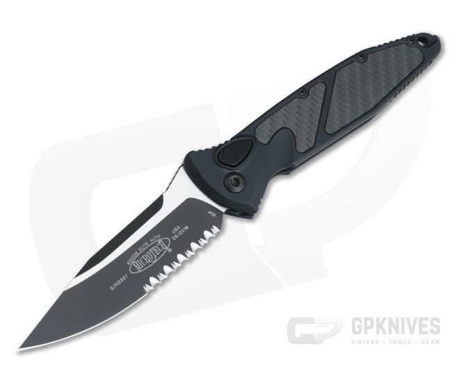 Microtech Socom Elite Automatic Carbon Fiber Inlays Serrated Black CTS-204P 160A-2CFI - MT-160A-2CFI-204P