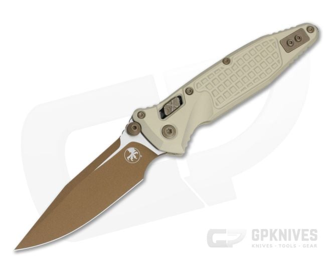 Microtech Socom RAM-LOK S/E Single Edge Champagne Gold Frag Aluminum M390MK Burnt Bronze Folding Knife (3.80" Blade) 160RL-1FRCG-C19Z23 - MT-160RL-1FRCG-C19Z23