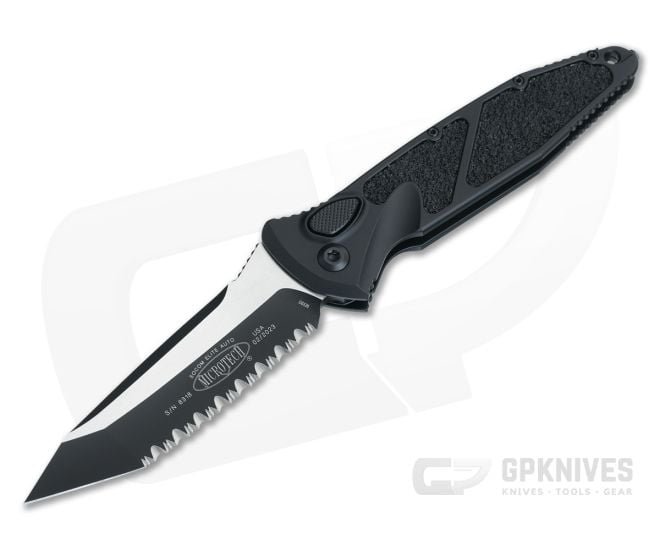 Microtech Socom Elite Automatic Black Aluminum Two-Tone Fully Serrated M390 Tanto Point 161A-3T - MT-161A-3T