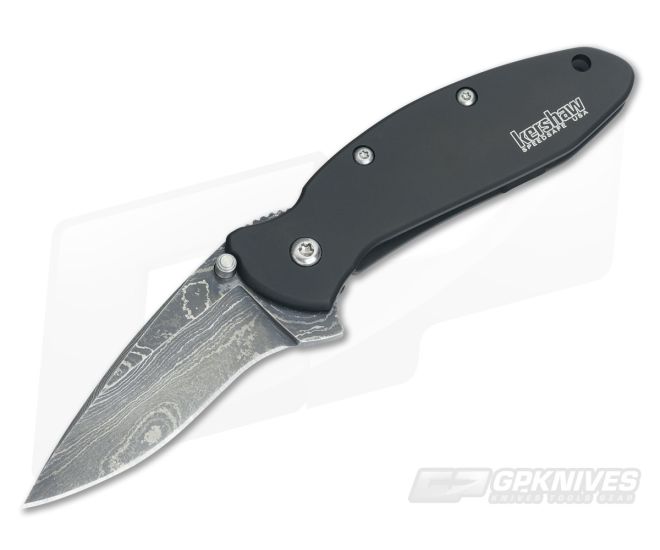 Kershaw Scallion Damascus Black Handle Assisted Flipper 1620DAMCKT - KS-1620DAMCKT