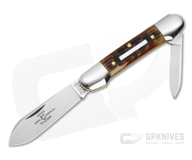 Great Eastern Cutlery Tidioute #16 Canoe Rogers Brown Jigged Bone 1095 Carbon Steel Two-Blade Pocket Knife (3.50" Closed) 162226 - GEC-162226-RBJB
