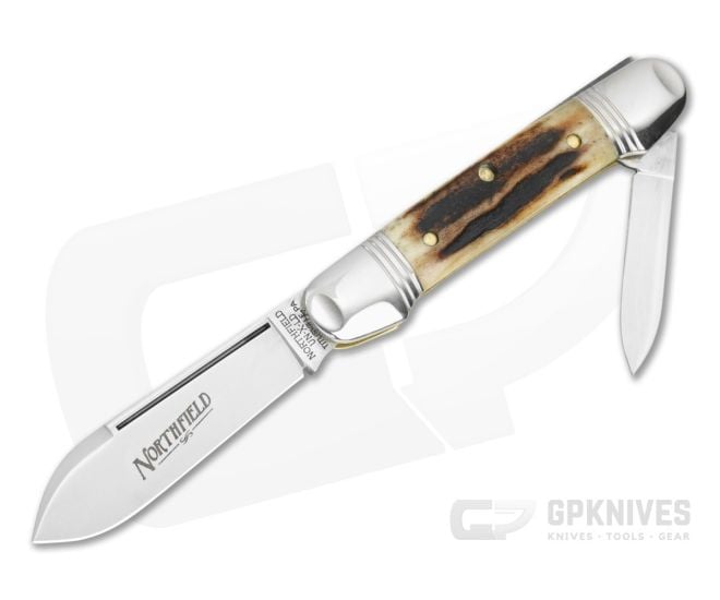 Great Eastern Cutlery Northfield #16 Canoe Sambar Stag 1095 Carbon Steel Two-Blade Pocket Knife (3.50" Closed) 162226 - GEC-162226-SS