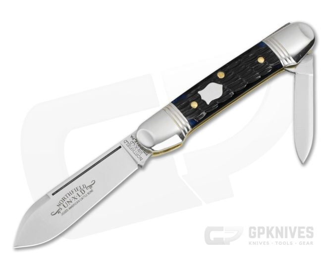 Great Eastern Cutlery Northfield #16 Canoe Wave Blue Jigged Bone 1095 Carbon Steel Two-Blade Pocket Knife (3.50" Closed) 162226 - GEC-162226-BWJB
