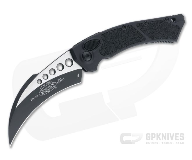 Microtech Hawk Automatic Karambit Black Tactical Plain Edge M390 Black Aluminum 166-1T - MT-166-1T