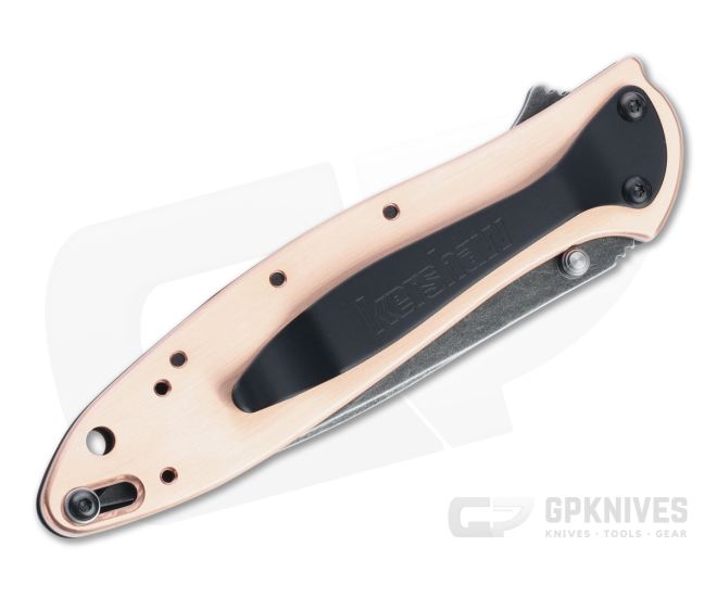 Kershaw Knives Leek Blackwash CPM-154 Raw Copper Assisted Flipper