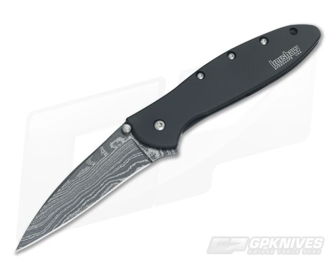 Kershaw Leek Damascus Assisted Flipper Black Steel Handle 1660DAMCKT - KS-1660DAMCKT