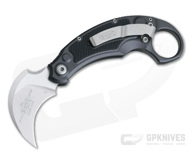Microtech Iconic Automatic Stonewashed Plain CTS-204P Right Hand Carry Folding Karambit 168-10 - MT-168-10-204P