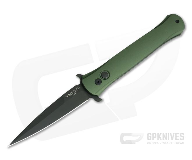 Protech Knives Don Black DLC Plain Edge Contoured Green Aluminum Handle 1721-GREEN - PT-1721-GREEN