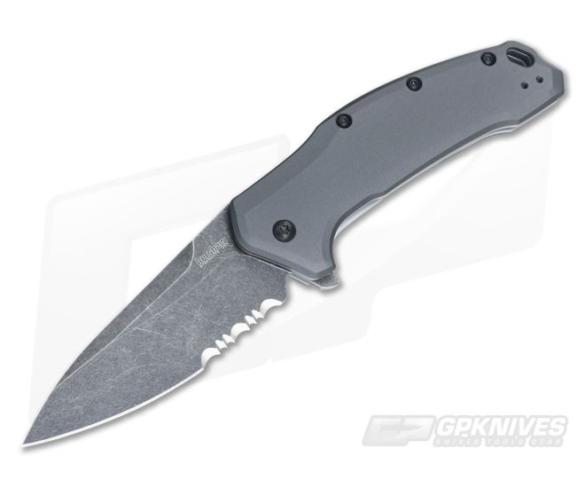 Kershaw Link Part Serrated Aluminum Blackwash USA Flipper - KS-1776GRYBWST