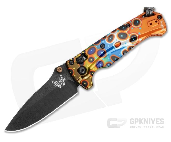 Benchmade Mini Adira Abel DeYoung Brown Trout Flank Anodized Aluminum Monarch Damasteel Black DLC Limited Edition AXIS Lock Knife (3.21" Blade) 18065BK-ABEL2 - BM-18065BK-ABEL2