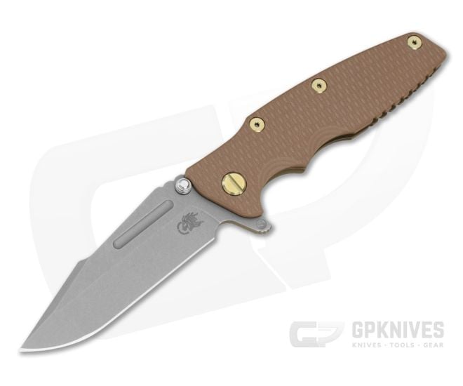 Hinderer Eklipse 3.5" Skinny Harpoon Spanto Flipper FDE Brown G10 Battle Bronze Titanium and Working Finish Magnacut Folding Knife (3.50") - HK-1934
