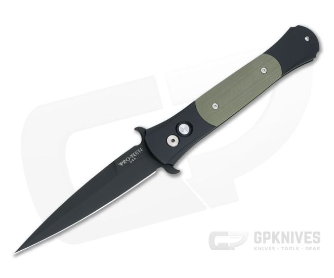 Protech Knives Large Don Black DLC 154CM Green G10 Inlays Button Lock Automatic Knife 1939 - PT-1939