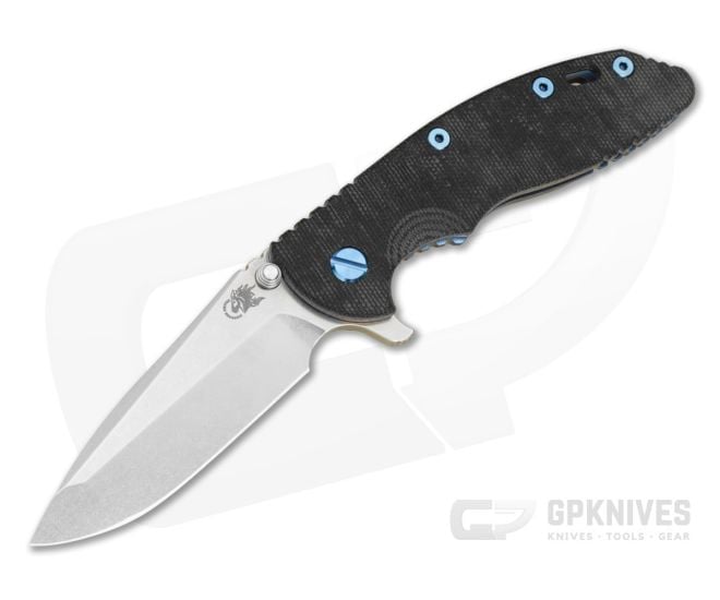 Hinderer XM-18 3.5" Spanto Flipper Smooth Black Micarta Blue Stonewash Titanium and Stonewash 20CV Folding Knife (3.50") - HK-1940