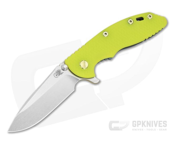 Hinderer XM-18 3.5" Spearpoint Flipper Chartreuse G10 Battle Blue Titanium and Stonewash 20CV Folding Knife (3.50") - HK-1941