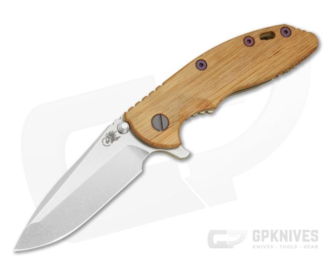 Hinderer XM-18 3.5" Spanto Flipper Hickory Wood Bronze Beadblast Titanium and Stonewash 20CV Folding Knife (3.50") - HK-1945