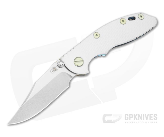 Hinderer XM-18 3" Bowie Non-Flipper White G10 Blue Anodized Special Finish Titanium and Stonewash 20CV Folding Knife (3.00") - HK-1946
