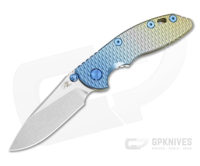 Hinderer XM-18 3" Slicer Non-Flipper Textured Blue to Gold Fade Titanium and Stonewash 20CV Folding Knife (3.00") - HK-1948