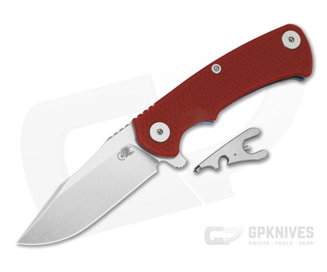 Hinderer Project X Clip Point Red G10 Blue Anodized Titanium and Stonewash S45VN Folding Knife (3.66") - HK-1957