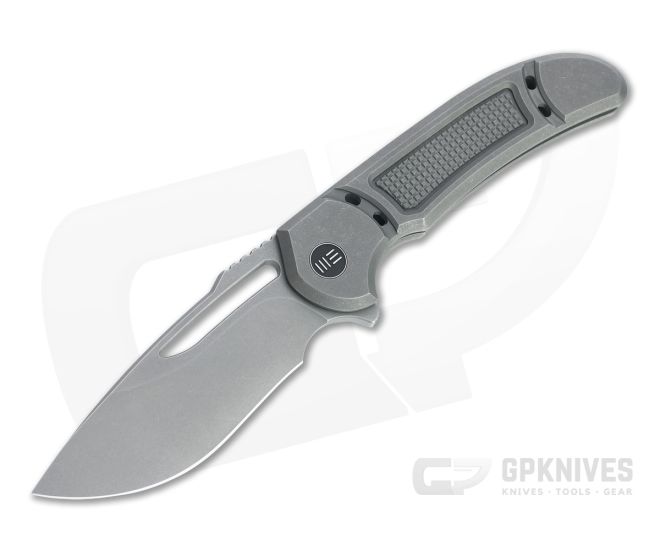 WE Knives 2007B Minax Recurve Stonewashed 20CV Gray Titanium Frame Lock Flipper - WE-2007B