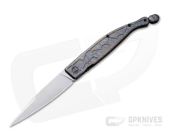WE Knives 2008D Roman Stonewashed S35VN Tiger Stripe Titanium Frame Lock Front Flipper - WE-2008D