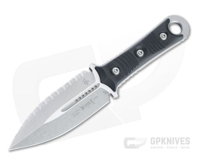 Microtech Borka SBD Dagger Stonewashed Full Serrated M390 Black G10 Fixed Blade 201-12 - MT-201-12