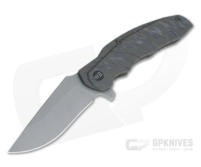WE Knives Skreech Gray Stonewashed 20CV Tiger Stripe Flamed Titanium Frame Lock Flipper 2014C - WE-2014C
