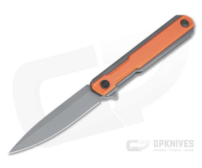 WE Knives Peer Ostap Hel Gray Stonewashed 20CV Orange G10 Gray Titanium Flipper 2015A - WE-2015A