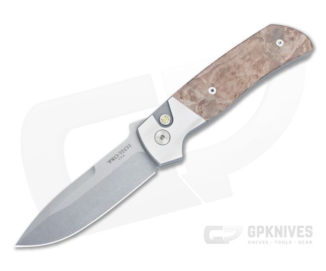 Protech ATCF Custom Auto 2-Tone Steel Frame Maple Burl Inlays Stonewashed MagnaCut Blade 2023-ATCF-009 - PT-2023-ATCF-009